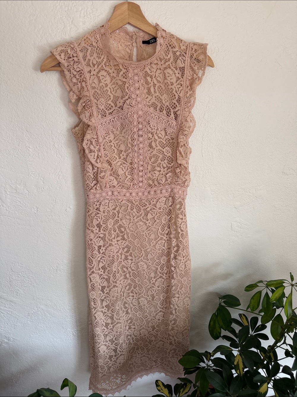 Zara Pink Lace Midi Dress